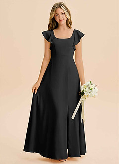 Azazie Bondi Junior A-Linie Seitliche Cut-Outs Stretch-Satin Kleid Schwarz image1