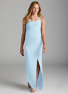 Azazie Deandra Junior Sky Blue Sheath Mesh Dress image3