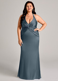 Azazie Valerie Suknie dla druhen Syrena Pofałdowany Satyna elastyczna Do ziemi Sukienka image7