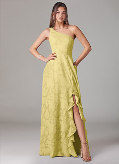 Azazie Ellianna Bridesmaid Dresses Canary A-Line One Shoulder Floral Burnout Dress image1