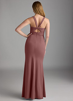 Azazie Mero Final Sale Desert Rose Sheath Pleated Stretch Crepe Dress image2