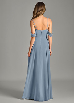 Azazie Chelsey Vestidos de damas de honor Vestido de Azul Polvoriento de Gasa de Corte en A Convertible con Vestidos sin tirantes image7