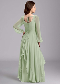 Azazie Clara Junior Abito A-Line in Chiffon Blusa Verde Salvia image8