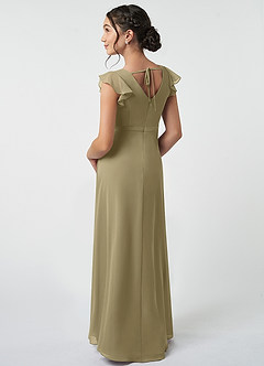 Azazie Claudine Junior Moss Green A-Line Pleated Chiffon Dress image4