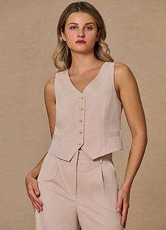 front Margaret Tan Cotton Linen Blend Vest