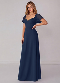 Azazie Fatima Bridesmaid Dresses Dark Navy A-Line with Pockets Chiffon Dress image4