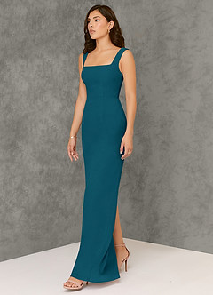 Azazie Flori Bridesmaid Dresses Ink Blue Sheath Square Neckline Chiffon Dress image4