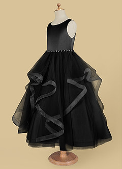 Azazie Sofia Flower Girl Dresses Black A-Line Beaded Tulle Dress image7