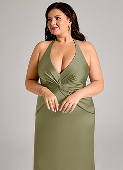 Azazie Valerie Vestidos de damas de honor Vestido de Pistacho de Satén Elástico de Corte Sirena con Plisado image7