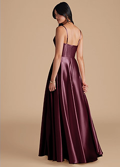 Azazie Elle Bridesmaid Dresses Cabernet A-Line with Pockets Metallic Satin Dress image2