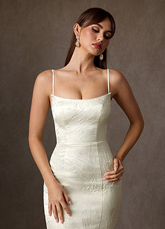 Azazie Serephina Wedding Dresses Antique White Mermaid Strapless Floral Jacquard Dress image7