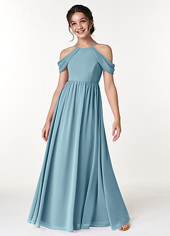 Azazie Seneca Junior A-Linie Schulterfrei Chiffon Kleid Stimmungsvolles Blau image3