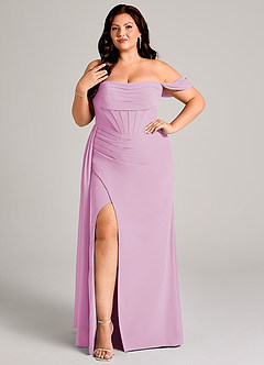 Azazie Amyra Robes de demoiselle d'honneur Robe Fourreau Convertible en Mousseline de soie Épaule décolletée Rose Bonbon image10