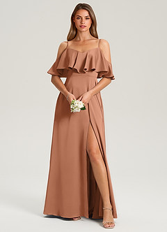 Azazie Jean Brautjungfernkleider A-Linie Schulterfrei Stretch-Satin Kleid Bronzer image1