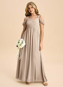 Azazie Lianne Junior Taupe A-Line Off the Shoulder Chiffon Dress image5