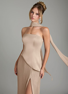 Azazie Tierney Bridesmaid Dresses Taupe A-Line Strapless Chiffon Convertible Dress image7