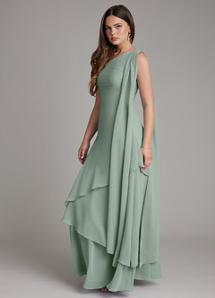 Azazie Monique Vestidos de damas de honor Vestido de Salvia Plateada de Gasa de Corte en A con Hombro unilateral image3