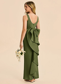 Azazie Emi Junior Olive Sheath Bow Stretch Satin Dress image4