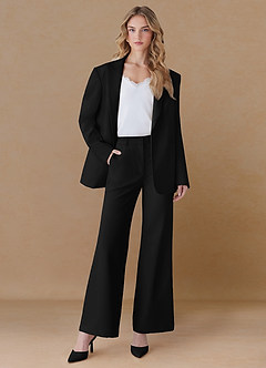 front Amelia Black Refined Weave Performance Oversized Blazer