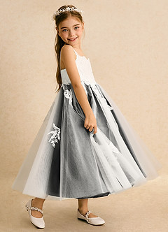 Azazie Coraline Jurken voor bloemenmeisjes A-Lijn Jurk van Kant Ivoor Zwart image5