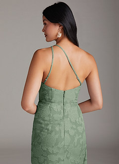 Azazie Mika Robes de demoiselle d'honneur Robe Fourreau en Blumen-Burnout Ue épaule Matcha image6