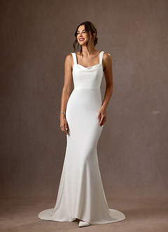 Azazie Lyssa Wedding Dresses Diamond White Mermaid Crepe Back Satin Dress image1