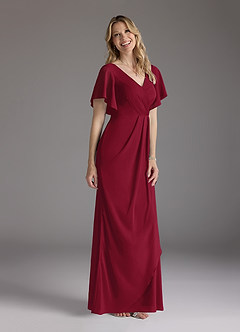 Azazie Song Mother of the Bride Dresses Burgundy Mermaid V-Neck Pleated Stretch Chiffon Dress image1