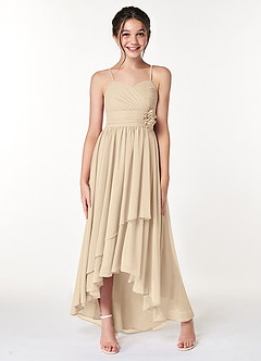 Azazie Catalina Junior Champagne A-Line Ruched Chiffon Dress image4