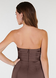 Azazie Yola At-home Try On Dresses Amethyst Sheath V-Neck Pleated Stretch Satin Convertible Dress image7