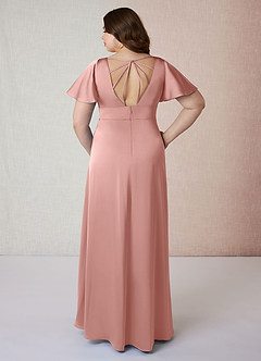 Azazie Lani Bridesmaid Dresses Rosette A-Line Flounce Sleeve Stretch Satin Dress image8