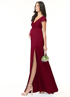 Azazie Allessia vestidos de dama de honor de maternidad Vestido de Corte En A Plisado Hasta el suelo Satén Elástico image3