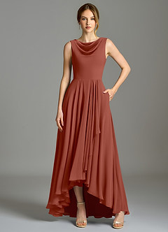 Azazie Wonderland 신부 들러리 드레스 A라인 주름진 쉬폰 비대칭 드레스 image6