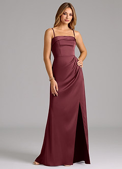 Azazie Aretha Brautjungfernkleider Wandelbar A-Linie Schulterfrei Stretch-Satin Kleid Merlot image6