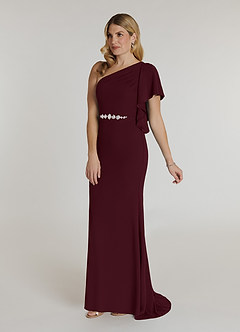 Azazie Pia Mother of the Bride Dresses Cabernet Mermaid Pleated Stretch Crepe Dress image3