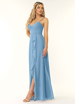 Azazie Naeem Bridesmaid Dresses Steel Blue A-Line V-Neck Ruffle Chiffon Dress image3