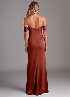 Azazie Saige Bridesmaid Dresses Terracotta Sheath Off the Shoulder Stretch Satin Dress image10