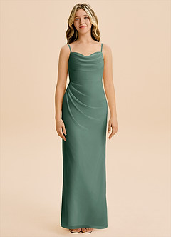 Azazie Mai Junior Sea Moss Sheath Pleated Chiffon Dress image3