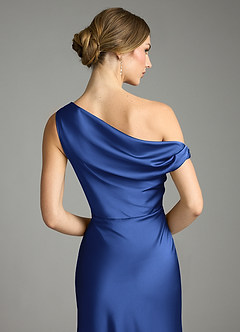 Azazie Emerson Bridesmaid Dresses Royal Blue Mermaid Off the Shoulder Stretch Satin Dress image7