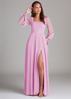 Azazie Leonia Robes de demoiselle d'honneur Robe Trapèze en Maille Manche longue Rose Bonbon image1