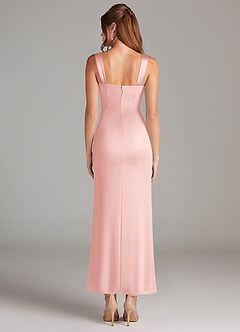 Azazie Denice Bridesmaid Dresses Powder Pink Sheath Pleated Stretch Satin Dress image2