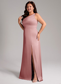 Azazie Phaedra Jurken voor bruidsmeisjes Jurk van Stretch Satijn met A-Lijn One-Shoulder Stoffige Roos image5