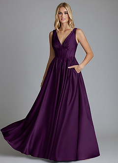 Azazie Delmie Vestidos de madrinha de casamento Vestido Uva de Cetim elástico de Linha A com Espartilho image6