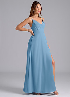 Azazie Sarella Brautjungfernkleider A-Linie mit Taschen Chiffon Kleid Stahlblau image3