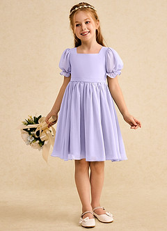 Azazie Jolie Robe Demoiselle D'honneur Fillette Robe Trapèze en Mousseline de soie avec manches Lilas image4