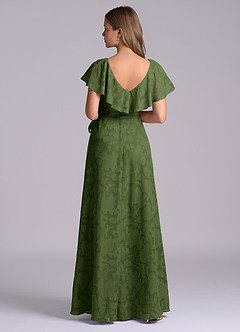 Azazie Lainey 신부 들러리 드레스 A라인 포켓이 있는 플로럴 번아웃 바닥 길이 드레스 image2