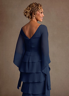 Azazie Arabinda Klänningar till brudens mor Klä Tubklänning i Chiffong Rynkad Mörk Marinblå image6