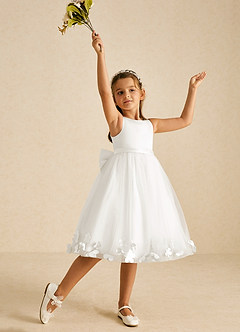 Azazie Dot Blumenmädchenkleider A-Linie Schleifen Tüll Kleid Elfenbein image3