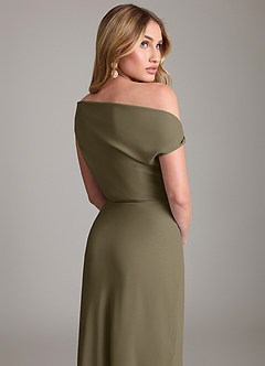 Azazie Emerson Bridesmaid Dresses Willow Green Sheath Off the Shoulder Chiffon Dress image3