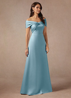 Azazie Amelia vestidos de madre de la novia Vestido de Azul Malhumorado de Satén Elástico de Corte En A con Vestidos sin tirantes image4