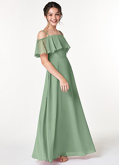 Azazie Maggie Junior Matcha A-Line Off the Shoulder Chiffon Dress image4